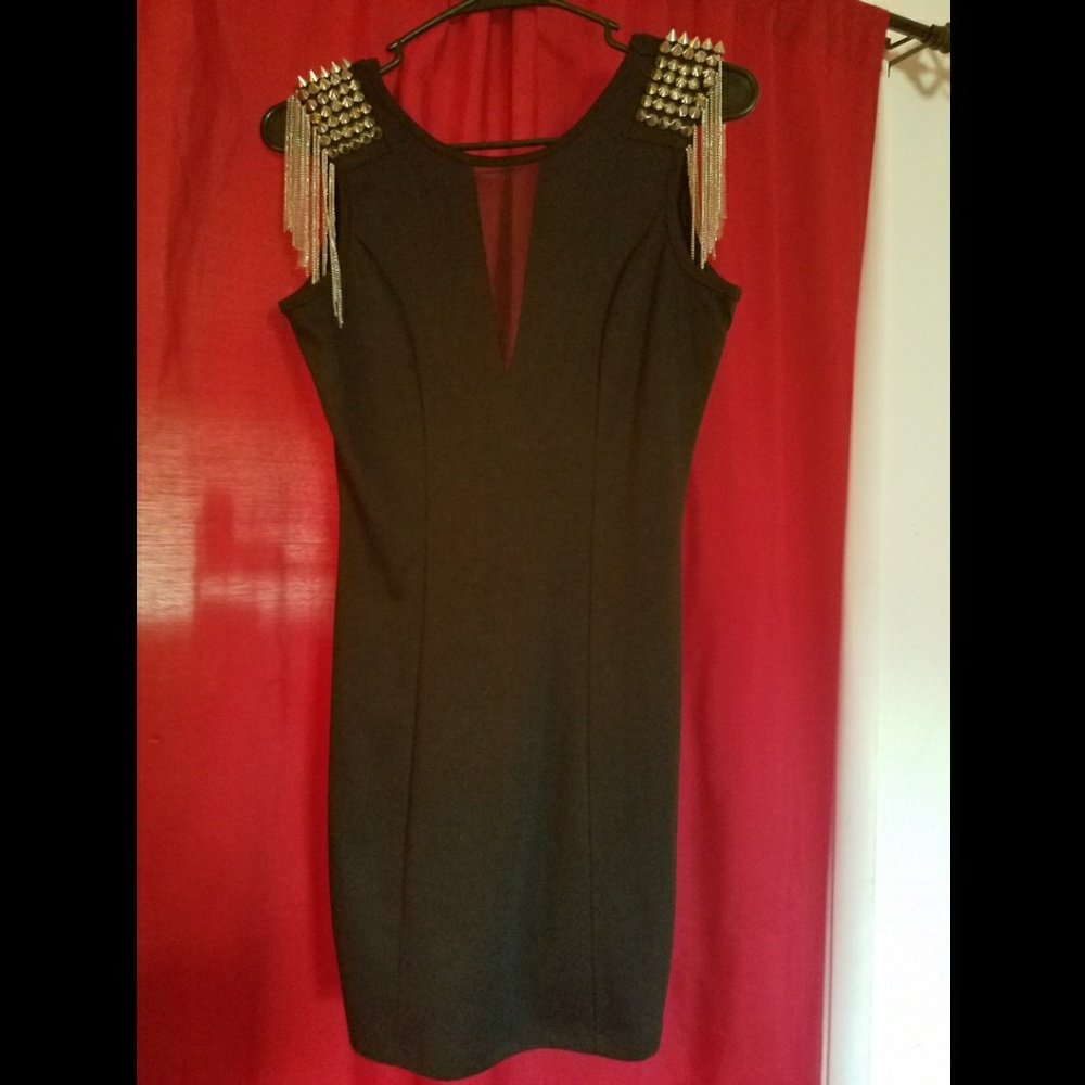 Black dress with spikes on shoulders